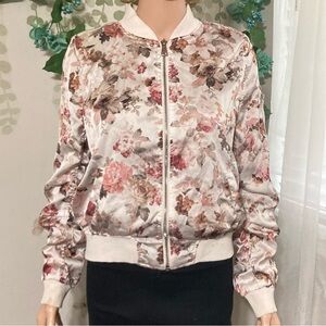 Sz S It Girl Floral Satin Bomber Jacket